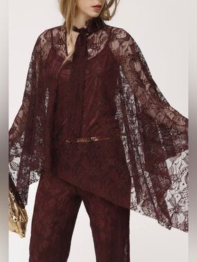 OKY Event Lace Cape with Cami made in Spain. Burgundy/Wine.  Euro 34